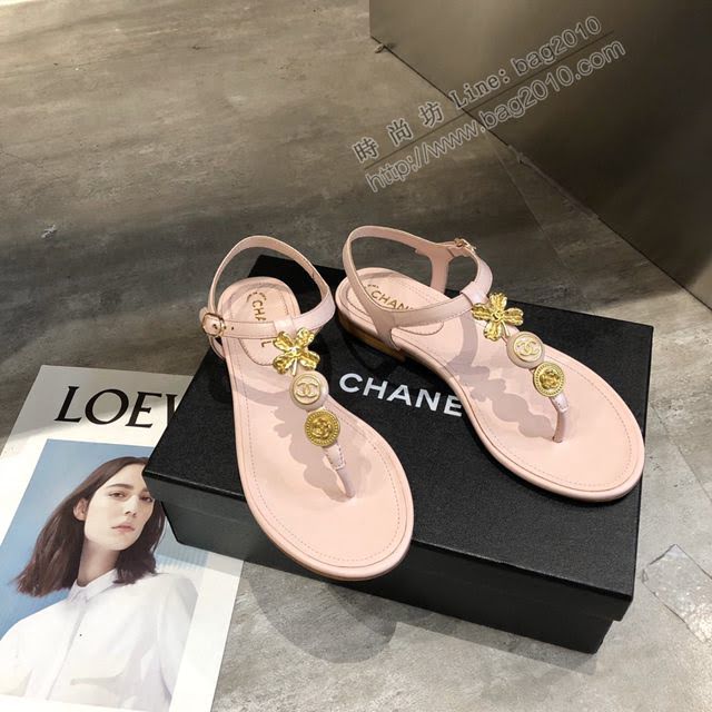 Chanel女鞋 香奈兒2020春夏新款 時尚百搭 雙c夾趾涼鞋  naq1283